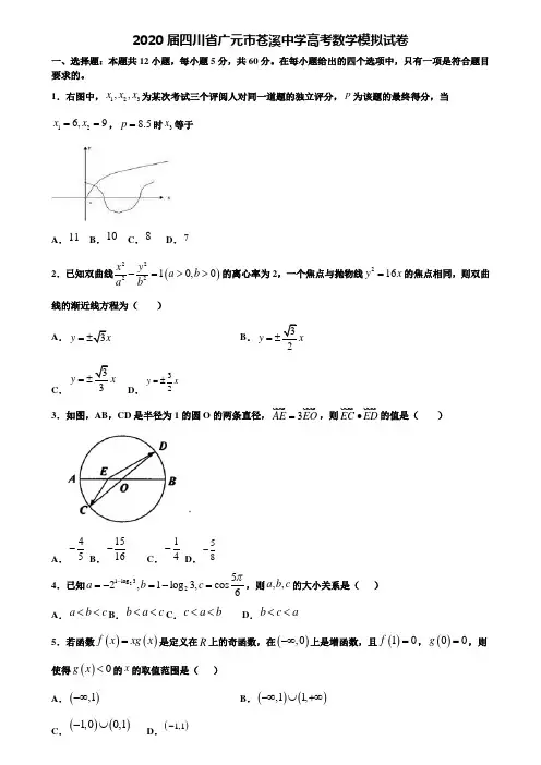 【附20套高考模拟试题】2020届四川省广元市苍溪中学高考数学模拟试卷含答案