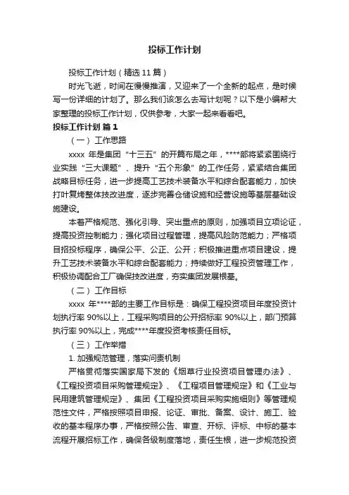 投标工作计划（精选11篇）