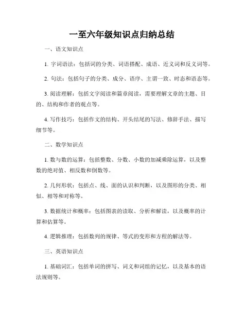 一至六年级知识点归纳总结
