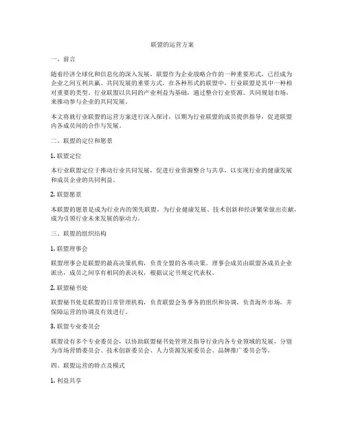联盟的运营方案