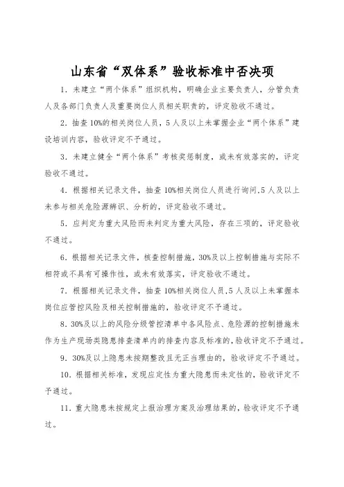 山东省“双体系”验收标准中否决项