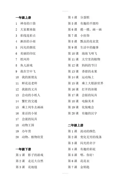人教版小学美术全部目录(很全很有用)