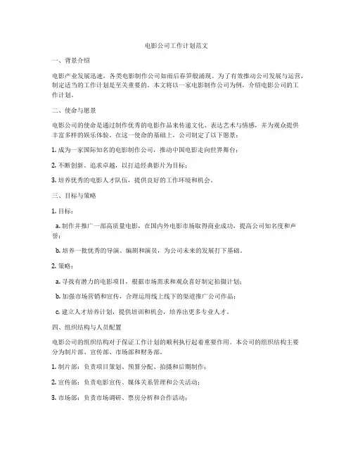 电影公司工作计划范文