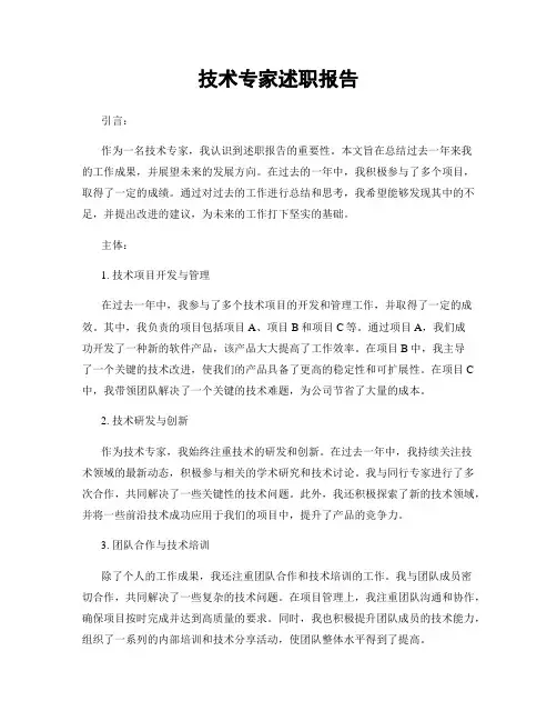 技术专家述职报告