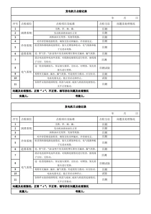 发电机日点检记录本