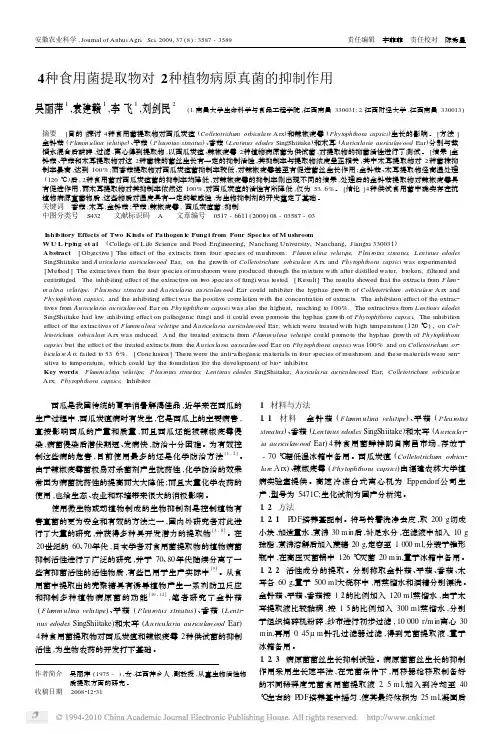 4种食用菌提取物对2种植物病原真菌的抑制作用