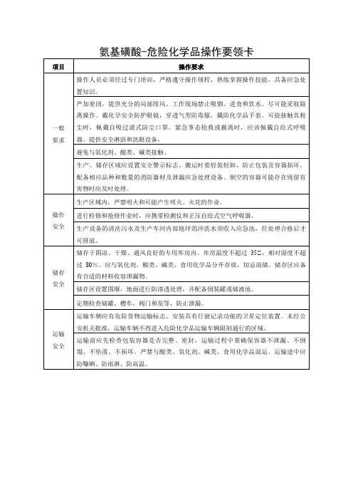 氨基磺酸-危险化学品操作要领卡