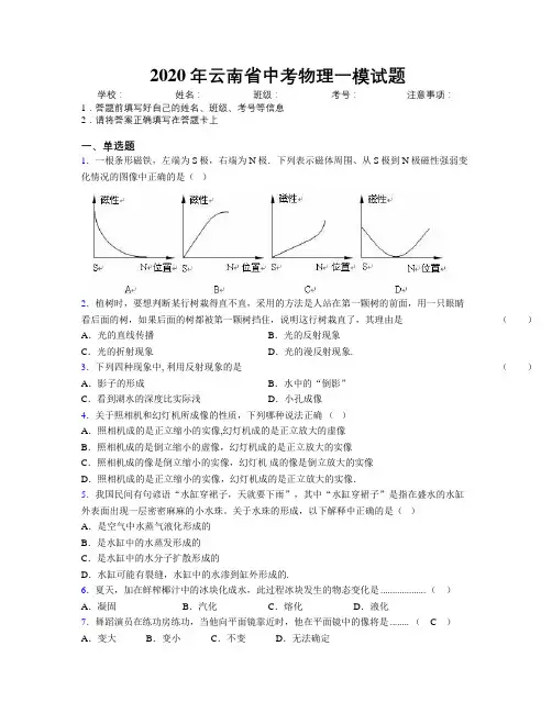 2020年云南省中考物理一模试题附解析
