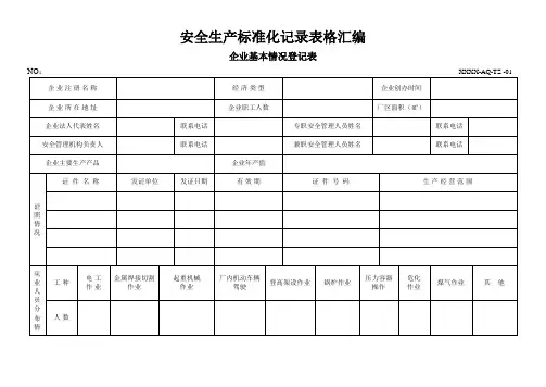 安全生产标准化记录表格汇编