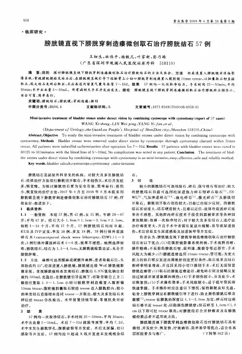 膀胱镜直视下膀胱穿刺造瘘微创取石治疗膀胱结石57例