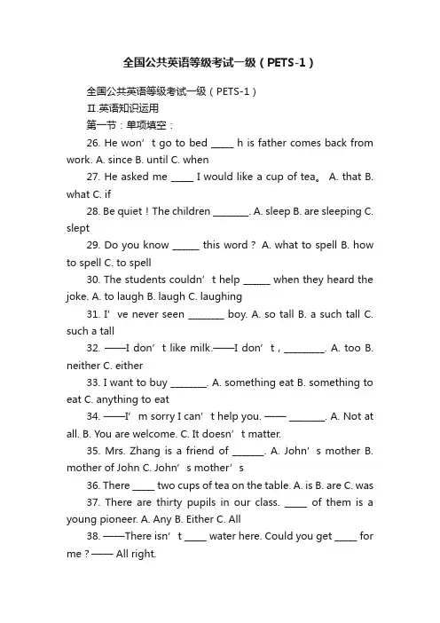 全国公共英语等级考试一级（PETS-1）