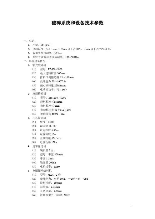 石灰石破碎系统技术参数