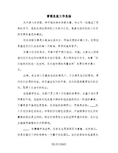 营销总监工作总结（5篇）