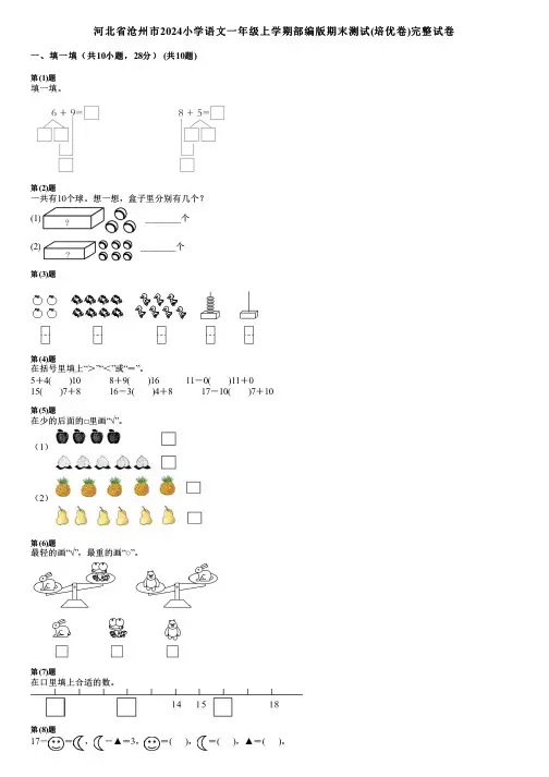 河北省沧州市2024小学语文一年级上学期部编版期末测试(培优卷)完整试卷