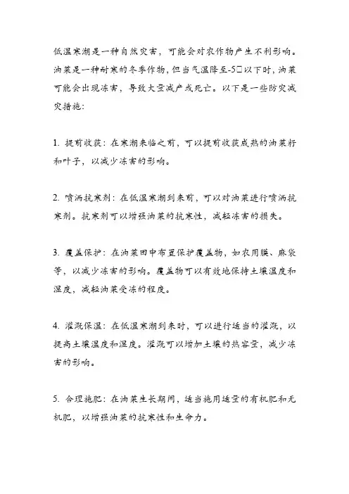 低温寒潮引发的油菜冻害及防灾减灾措施