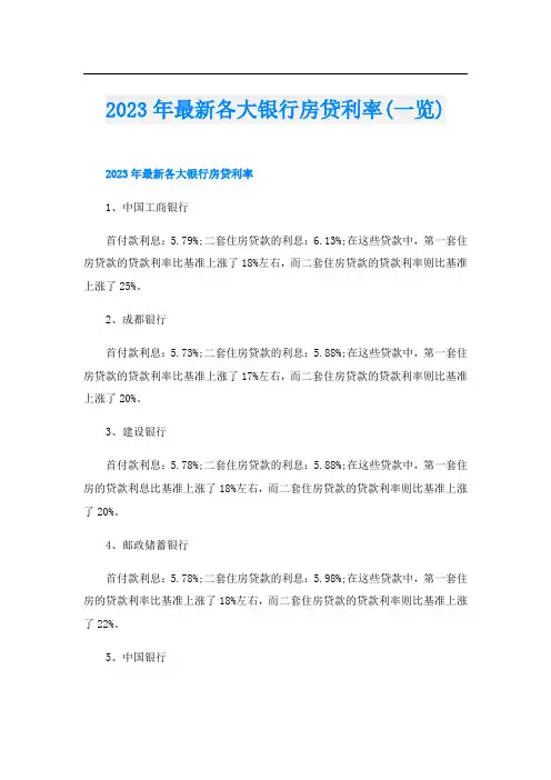 2023年最新各大银行房贷利率(一览)