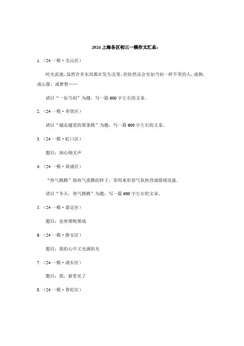 2024上海各区初三一模作文汇总