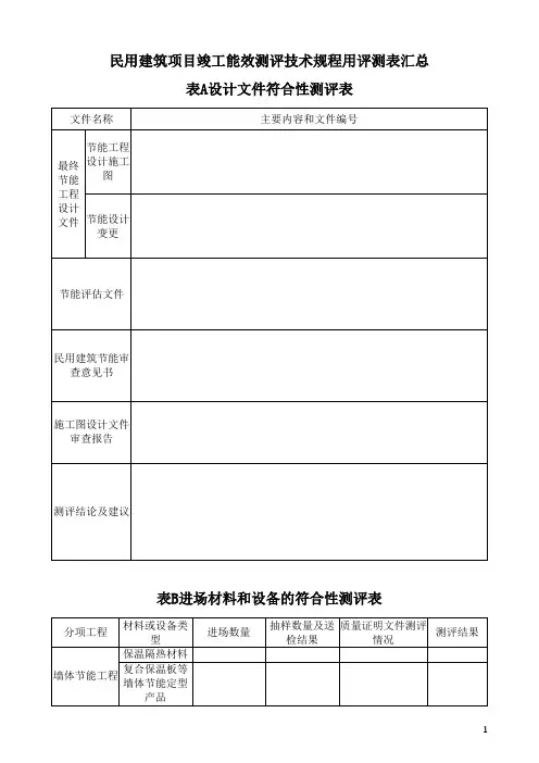 民用建筑项目竣工能效测评技术规程用评测表汇总