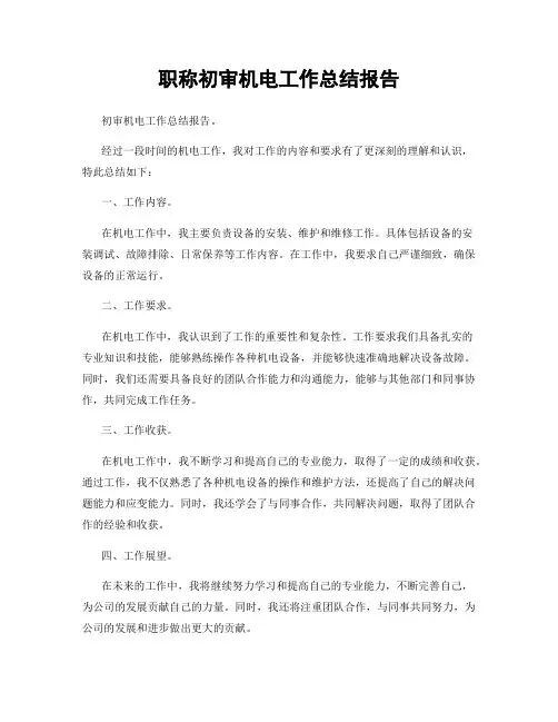 职称初审机电工作总结报告
