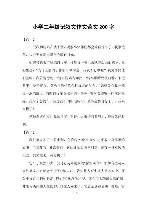 小学二年级记叙文作文范文200字
