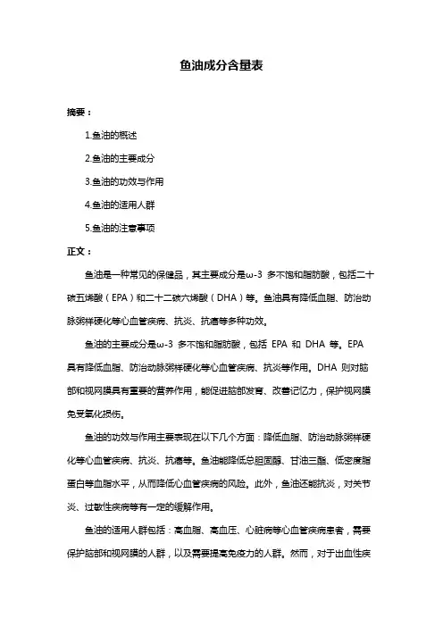 鱼油成分含量表