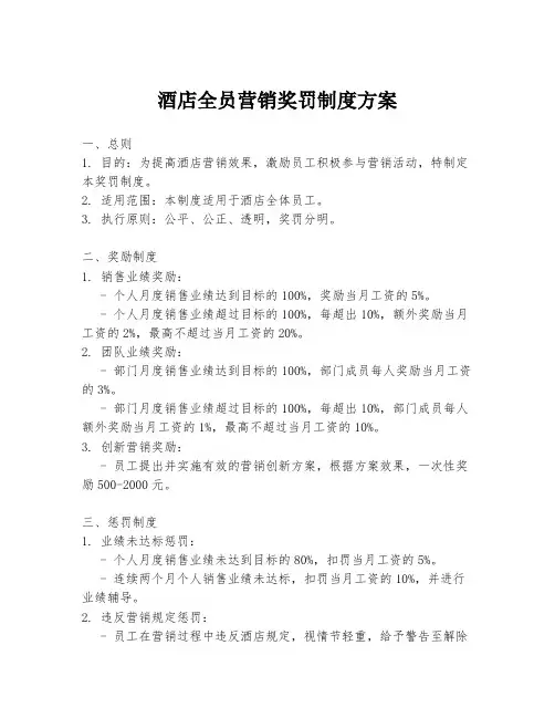 酒店全员营销奖罚制度方案