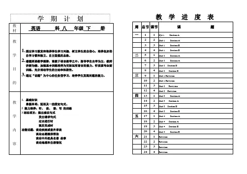 人教版英语八下学期计划及教学进度表
