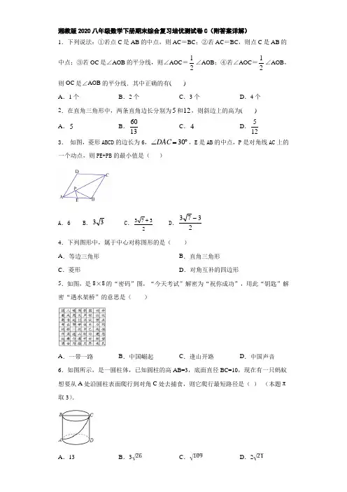 湘教版2020八年级数学下册期末综合复习培优测试卷C(附答案详解)