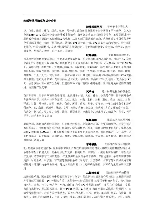 水稻等常用除草剂成分介绍