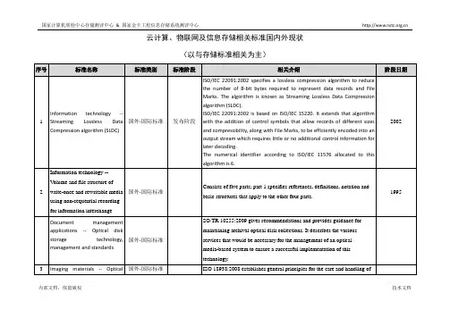 云计算、物联网及信息存储标准现状