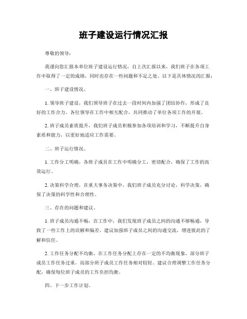 班子建设运行情况汇报