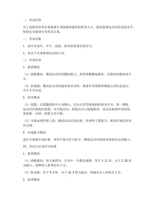 篮球专项考试方案