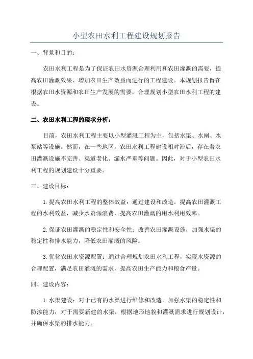 小型农田水利工程建设规划报告