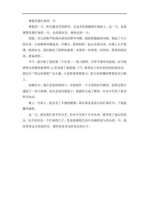 《暑假里最忙碌的一天》精选作文