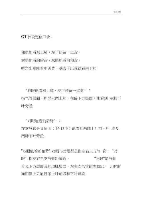 胸部CT口诀：肺的分段(图解)