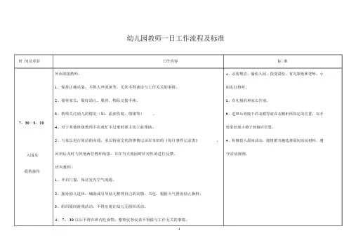 幼儿园教师一日工作流程和标准