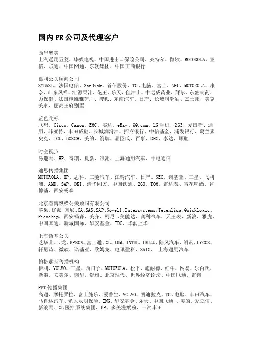国内PR公司及代理客户