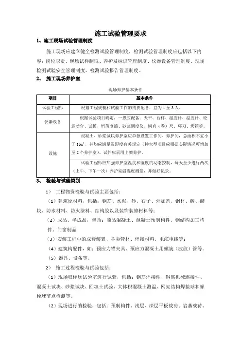 施工试验管理相关规定