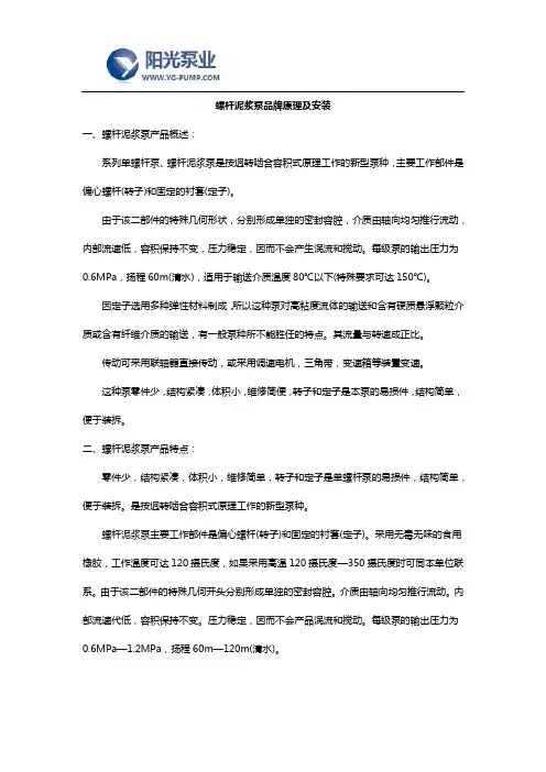 螺杆泥浆泵品牌原理及安装