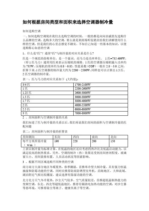 如何根据房间类型和面积来选择空调器制冷量