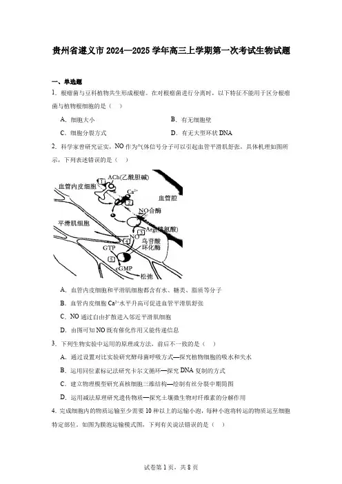 贵州省遵义市2024—2025学年高三上学期第一次考试生物试题