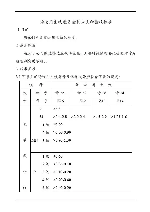 铸造用生铁进货验收方法和验收标准