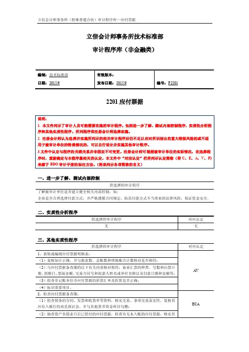 审计程序库——F2201应付票据