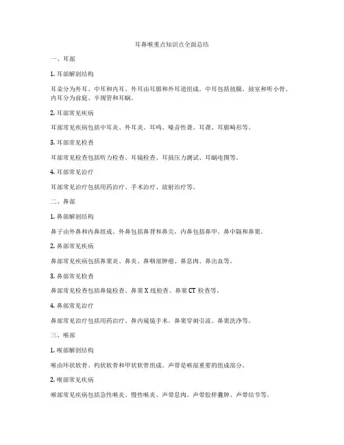 耳鼻喉重点知识点全面总结