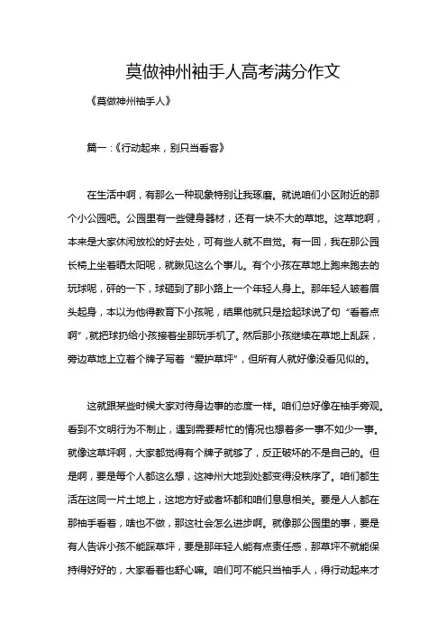 莫做神州袖手人高考满分作文