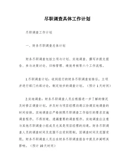 尽职调查具体工作计划