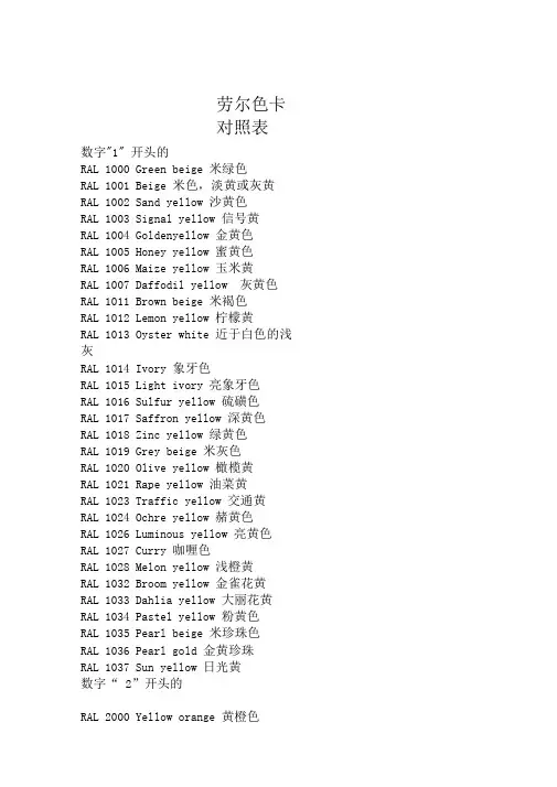 劳尔色卡对照表