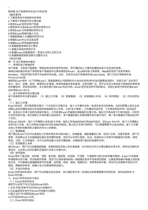 会计从业资格考试大纲《会计电算化》：第四章电子表格软件在会计中的应用