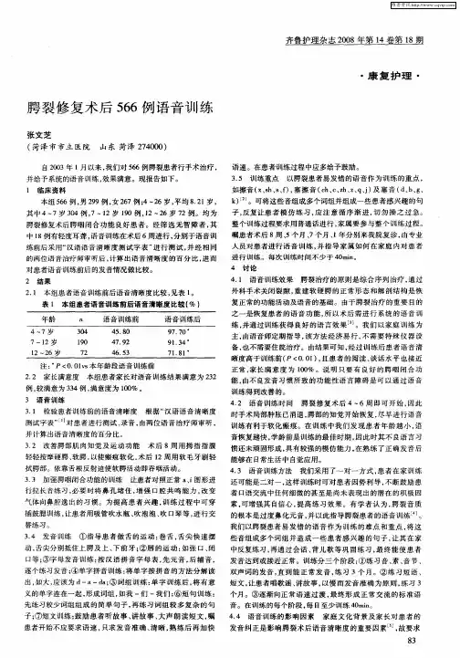 腭裂修复术后566例语音训练