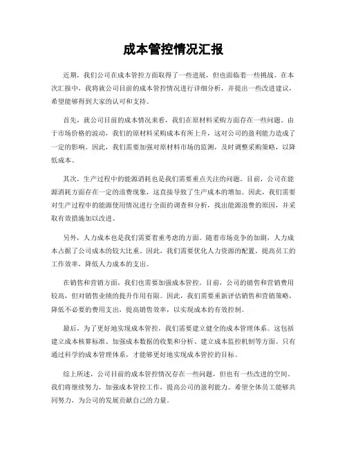 成本管控情况汇报